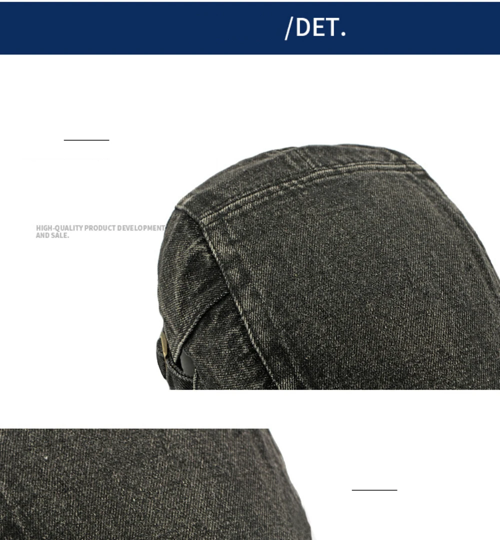 HT4797 Herren- und Damen-Baskenmützen, Einfarbige Baumwoll-Flatcap, Retro Künstler-Mütze für Alle Jahreszeiten, Denim-Baskenmütze – Detail 4
