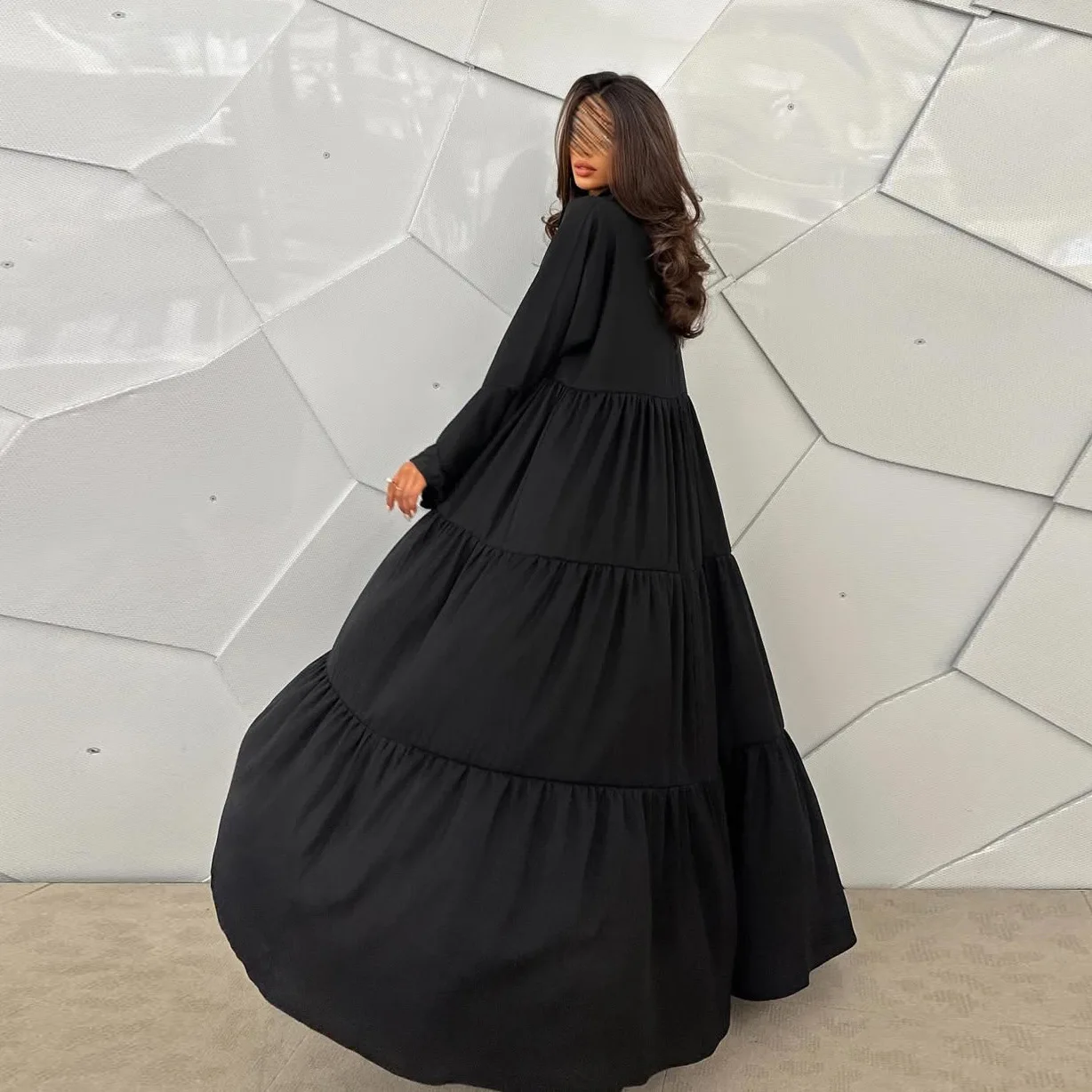 Abito Hijab musulmano Donna Manica svasata Abito lungo ricamato Dubai Abaya Kimono Cardigan Eid Ramadan Jalabiya Caftano Kebaya Abito