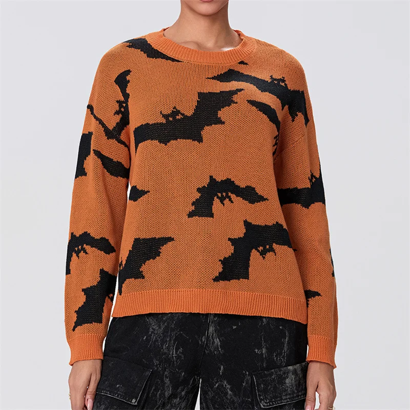 Lange Mouw Trui Vrouwen Schattige Halloween Print Grafische Trui Casual Losse Basic Pullover Warm Gebreide Tops