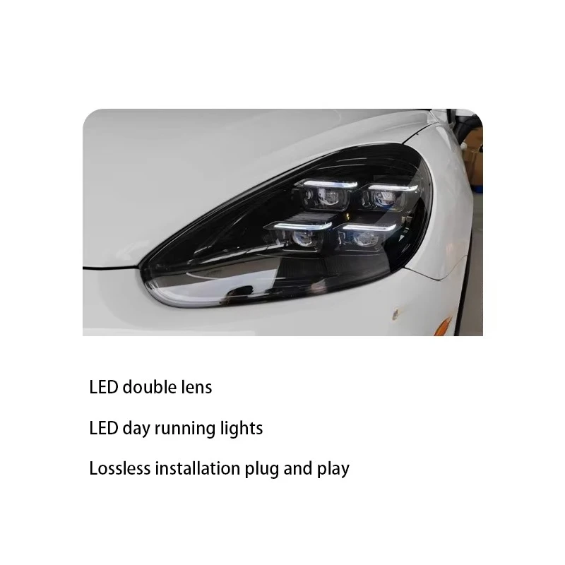 For'Porsche Cayenne 2011-2023 958 958.1 958.2 Upgrade 9YO High Light Square Full LED Headlight LED Day Running Light Dual Lens