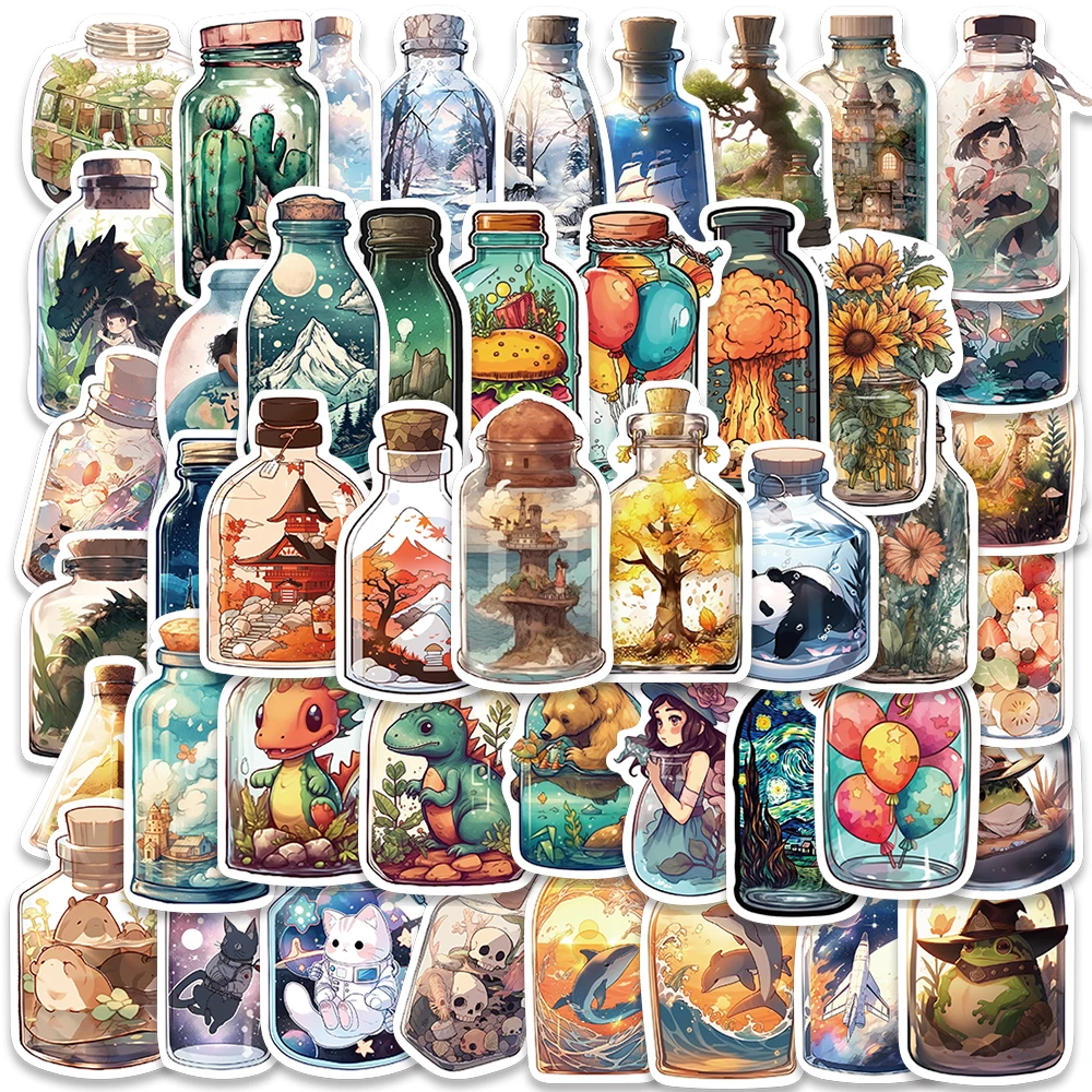 50pcs Cute Cartoon Bottle World Anime Stickers For Laptop Phone Diary Fridge DIY Waterproof Graffiti Bicycle Car Vinyl Decals