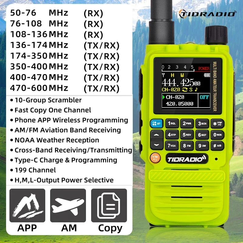 TIDRADIO H3 Long Range Walkie Talkie  Multi-Band 5W Phone APP Wireless Programming Dual PTT Air Band Radio USB-C Cable