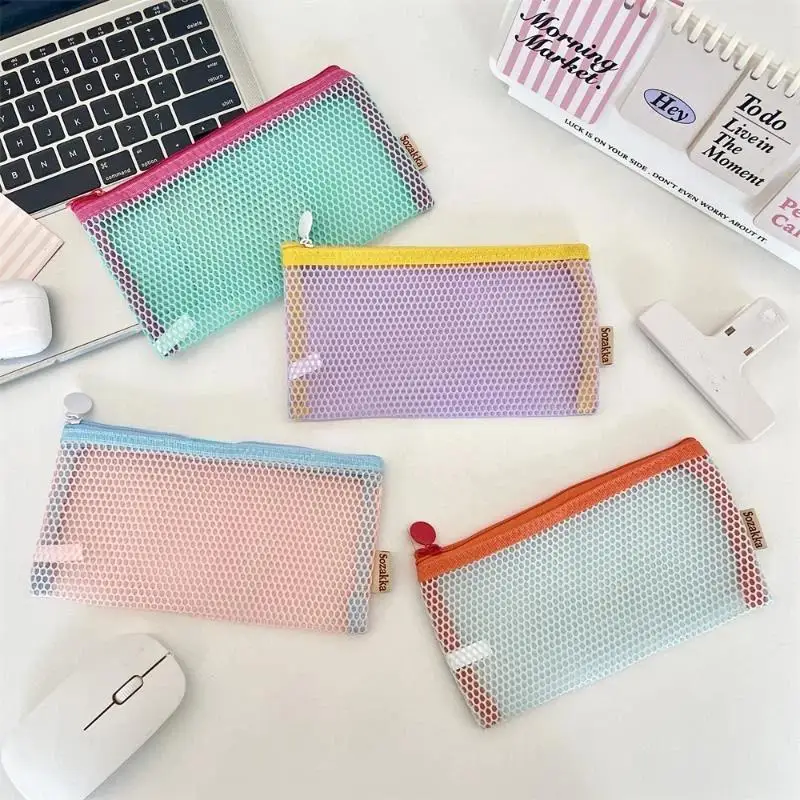 1Pcs Dopamine Transparent Zipper Coin Purse Fashion Mesh Cosmetic Bag Large Capacity Travel Toiletry Bag For Women Girls