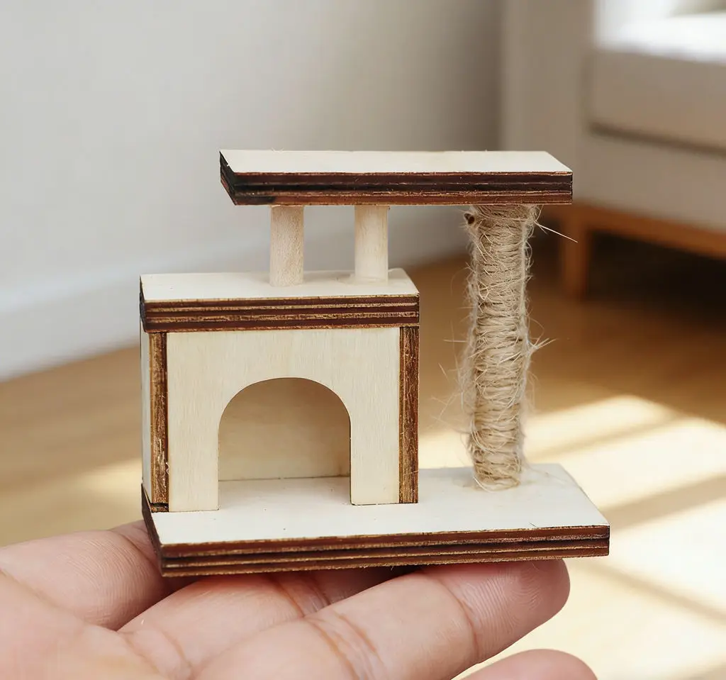 Muebles de árbol para gatos en miniatura para casa de muñecas 1:12, modelo DIY en blanco sin terminar, casa de juegos pequeña para mascotas para decoración de escena de Diorama