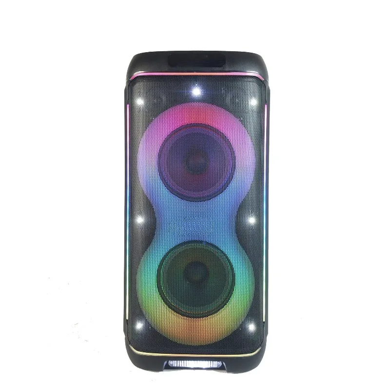 Powerful Dual 8 Inch 7.4V Outdoor Bluetooth Speaker with Flashing Lights Heavy Bass Stereo Surround Sound High Power Portable