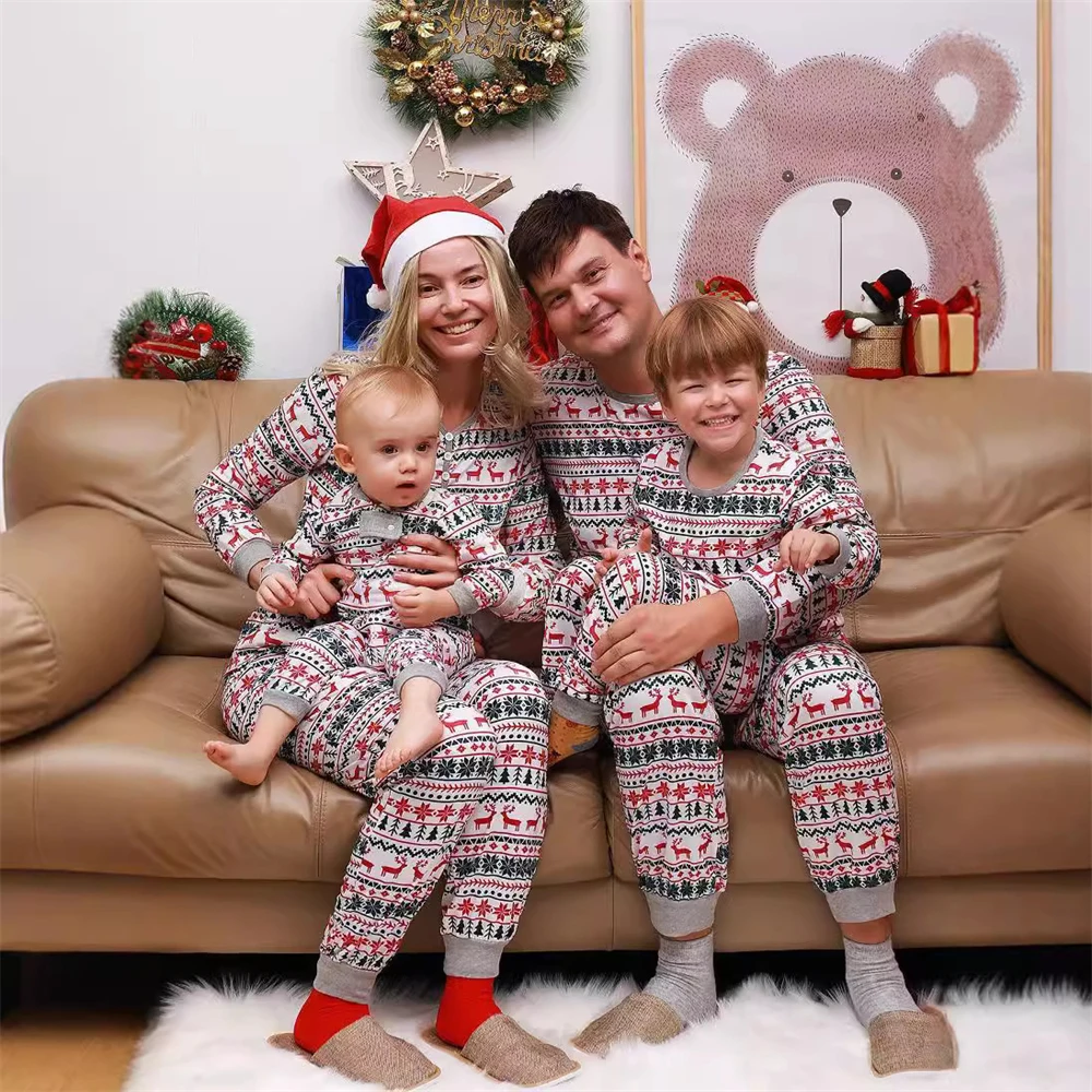 New Year Family Christmas Pajamas Set Mother Dad Baby Kids Homewear Family Matching Outfits Comfortable Sleepwear