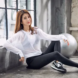 Mesh Sport Shirt For Fitness White Loose Jogging Training Workout Long Sleeve Casual T-Shirt