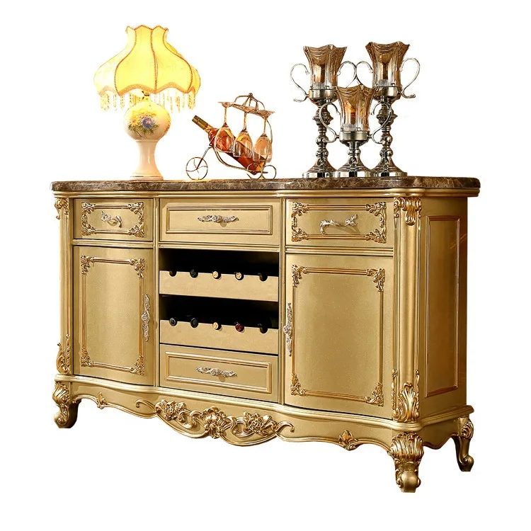 

European sideboard, solid wood marble faced dining cabinet, cupboard, storage cabinet, wine cabinet, porch wine cabinet