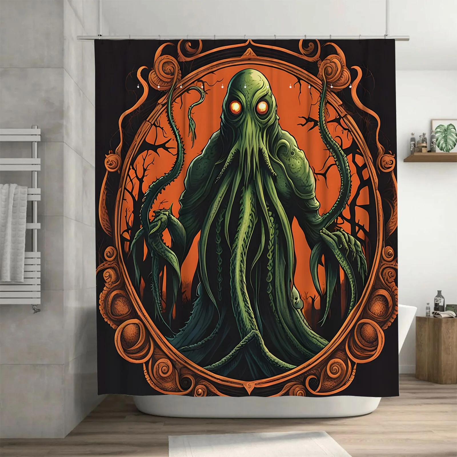 Creepy Cthulhu Art Shower Curtain - Unique Mythical Creature Design for a Bold, Waterproof Bathroom Décor