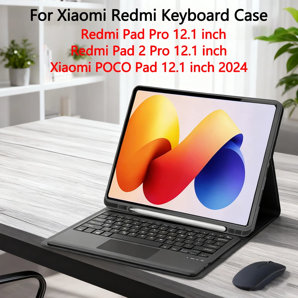 

Чехол для Xiaomi Poco Pad 12,1 lnch, чехол для Redmi Pad Pro/Redmi Pad 2 Pro 12,1 дюйма с клавиатурой и съемной Bluetooth-клавиатурой