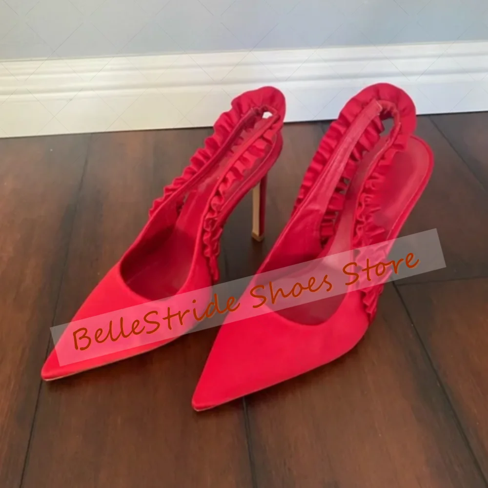 

Red Pointed Toe Ruffles Sandals Comfortable Sexy Women Shoes Stilettos High Heels Party Banquet Dating 2025 Zapatos Para Mujere