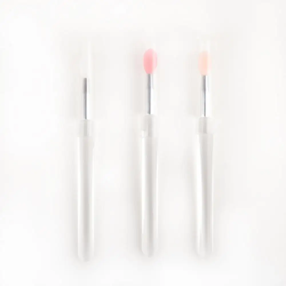 1/Portable Silicone Lip Brush With Cover Soft Lipstick Brush Washable Without Staining Transparent Handle Makeup Brush