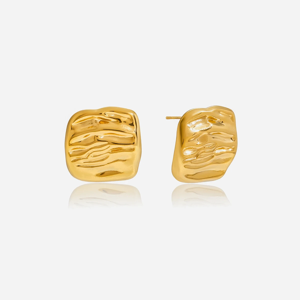 Stainless Steel Trendy Square Wrinkled Square Waterproof Stud Earrings for Women Fashion Jewelry Personality Accessories