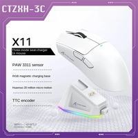 Attack Shark X11 Wireless Mouse Lightweight Paw3311 Bluetooth Three Mode E-Sports Game Mouse With Rgb Magnetic Charging Base