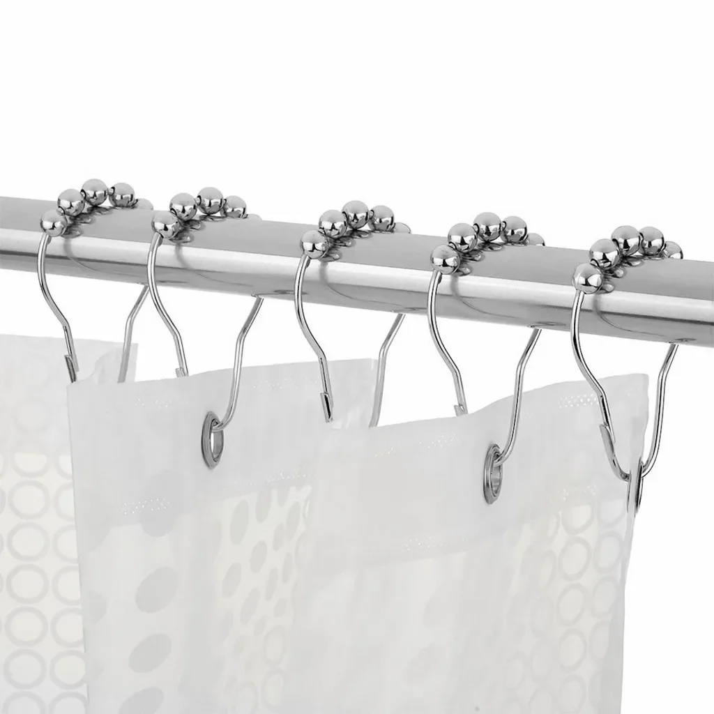 Shower Curtain Hooks Rings Rust-Resistant Shower Curtain Rings Hooks 12Pcs Adjustable curtain rod Curtain hanger Moss pole