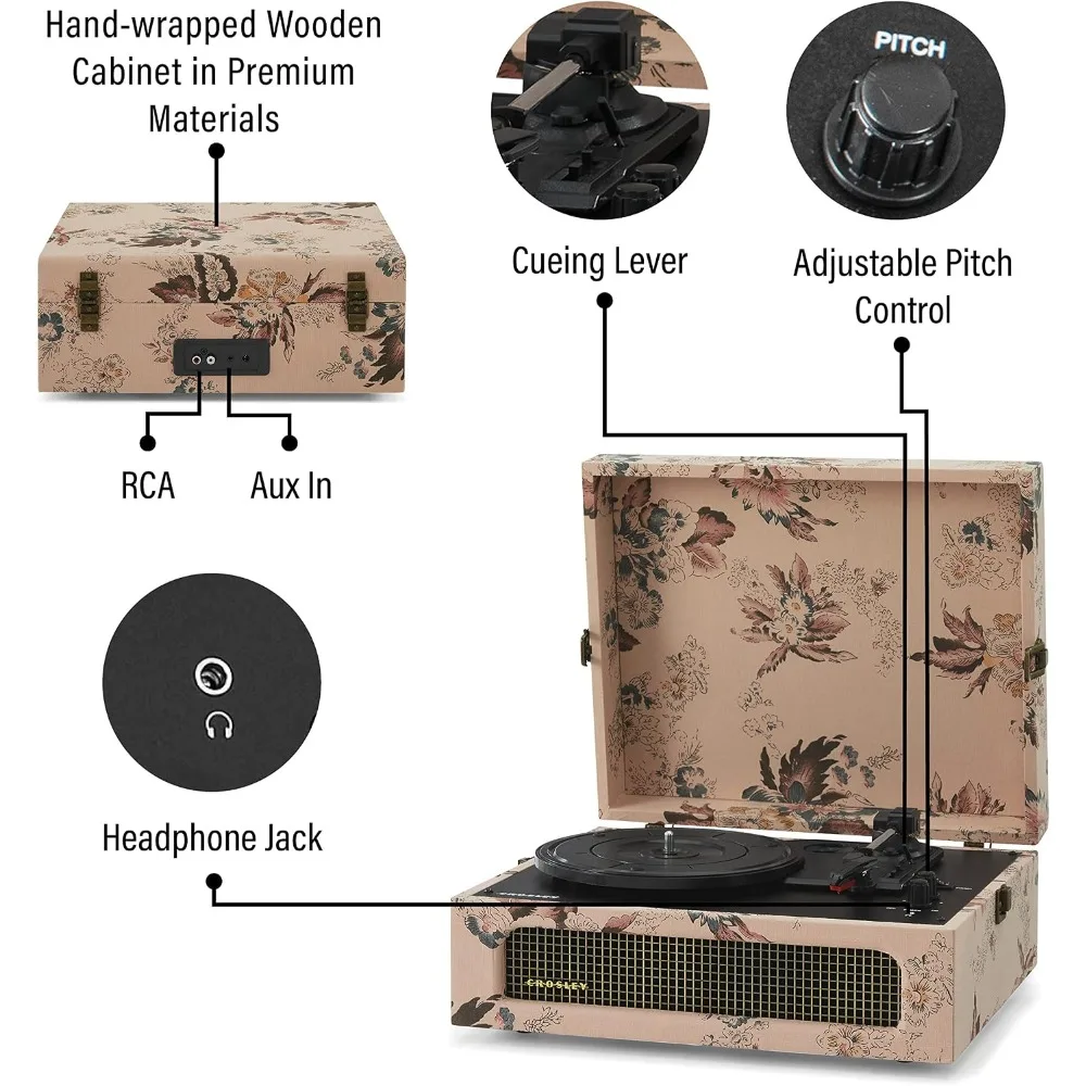 Vintage Portable Vinyl Record Player Turntable with Bluetooth and Built-in Speakers view 3