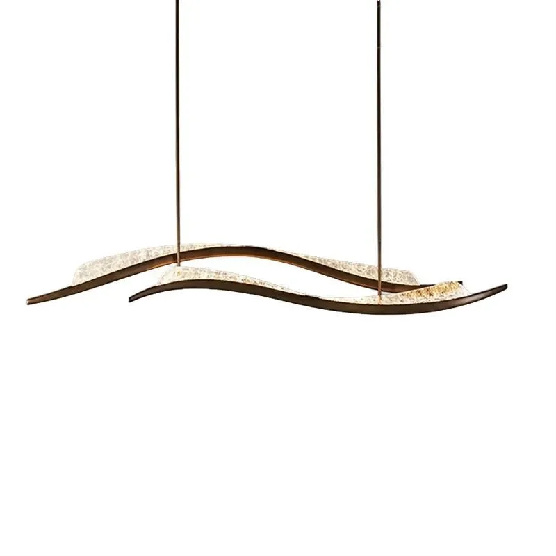 Modern Brass Linear Chandelier Italian Minimalist Designer Light for Dining Room Study Cloud Shape Pendant Lamp
