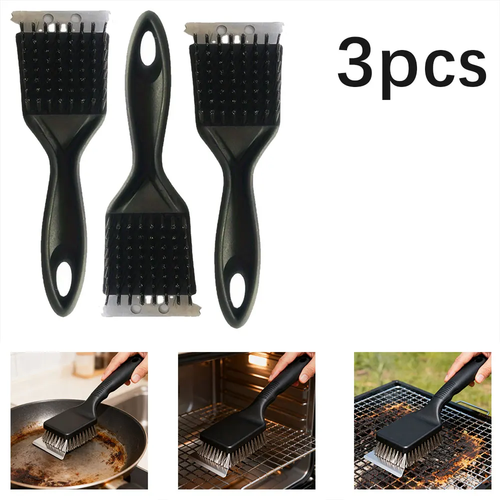 

3pcs Heavy Duty Grill Cleaner Brush Steel Bristles with Plastic Handle for Deep BBQ Cleaning Portable BBQ Accessories