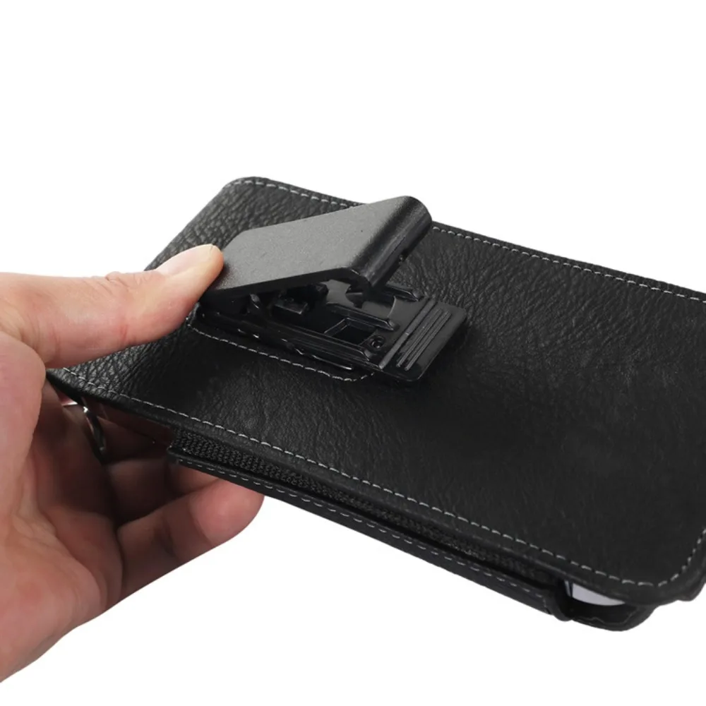 PU leather vertical style mobile phone bag with magnetic snap fastening, belt-worn waist pouch with card slots, men's waist bag