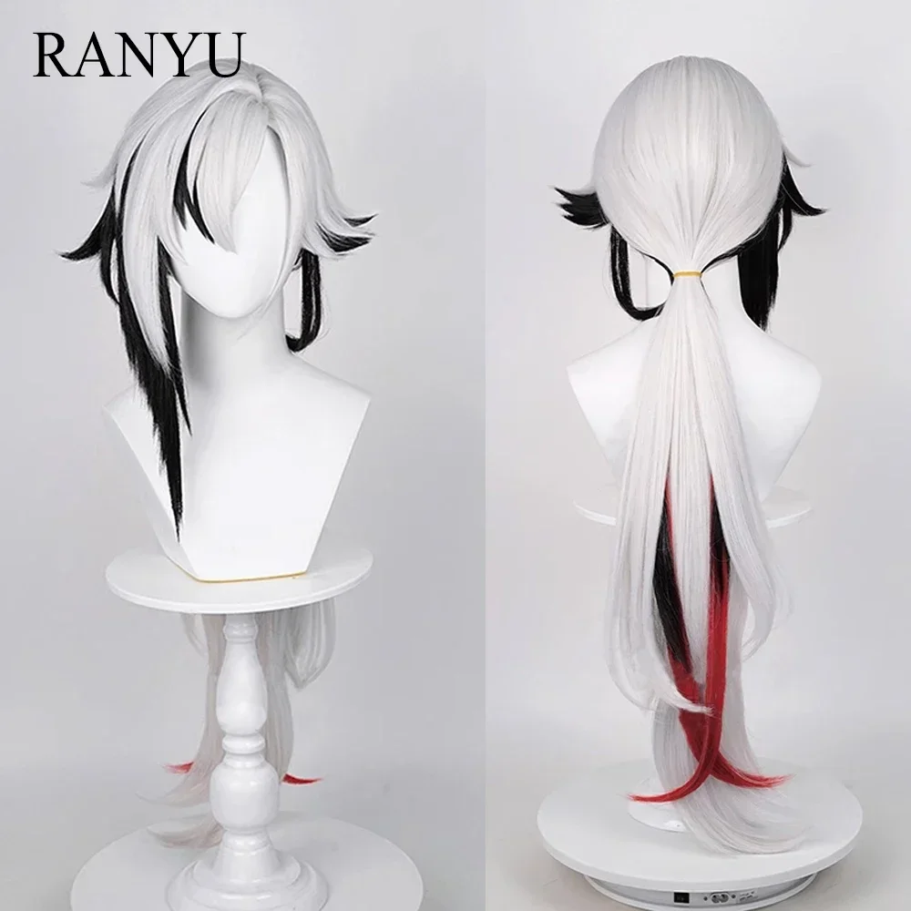 Genshin Impact Arlecchino Wigs The Knave Game Cosplay Synthetic Straight Long White Red Black Mix Hair Wig For Daily Party