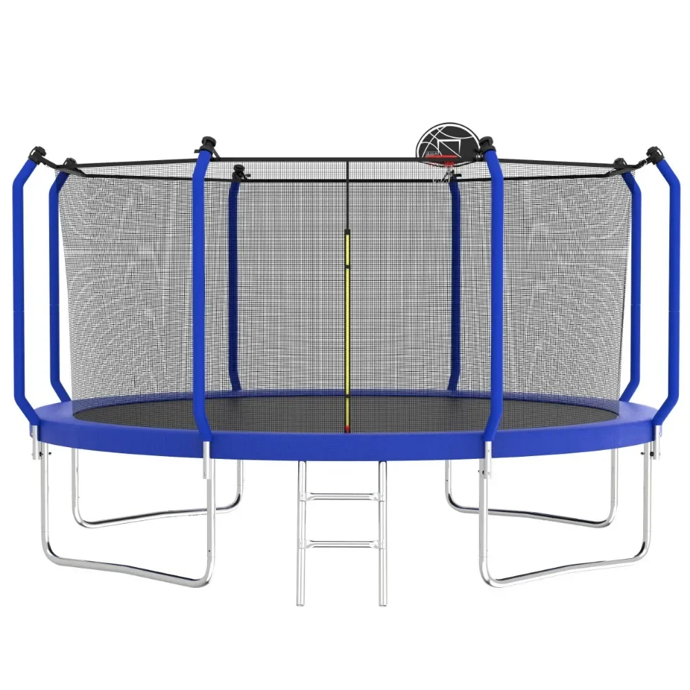 Trampoline, 14FT with Basketball Hoop, ASTM Approved Reinforced Type Outdoor Trampoline with Enclosure Net, Trampoline