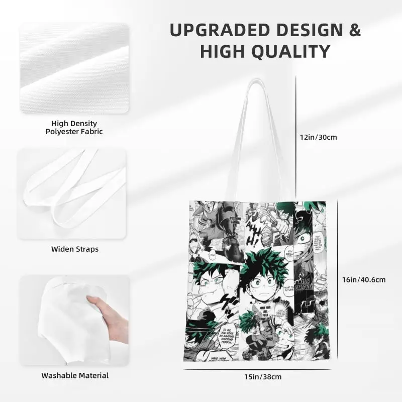 Recycling My Hero Academia Shopping Bag Women Canvas Shoulder Tote Bag Portable Anime Manga Groceries Shopper Bags