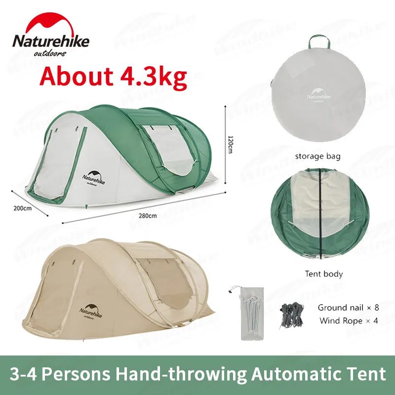 Naturehike Popup Tent 3 Persons Outdoors Camping Tent Pop Up Fast Build Throw Open Waterproof PU2000mm210D Oxford Silver Coating