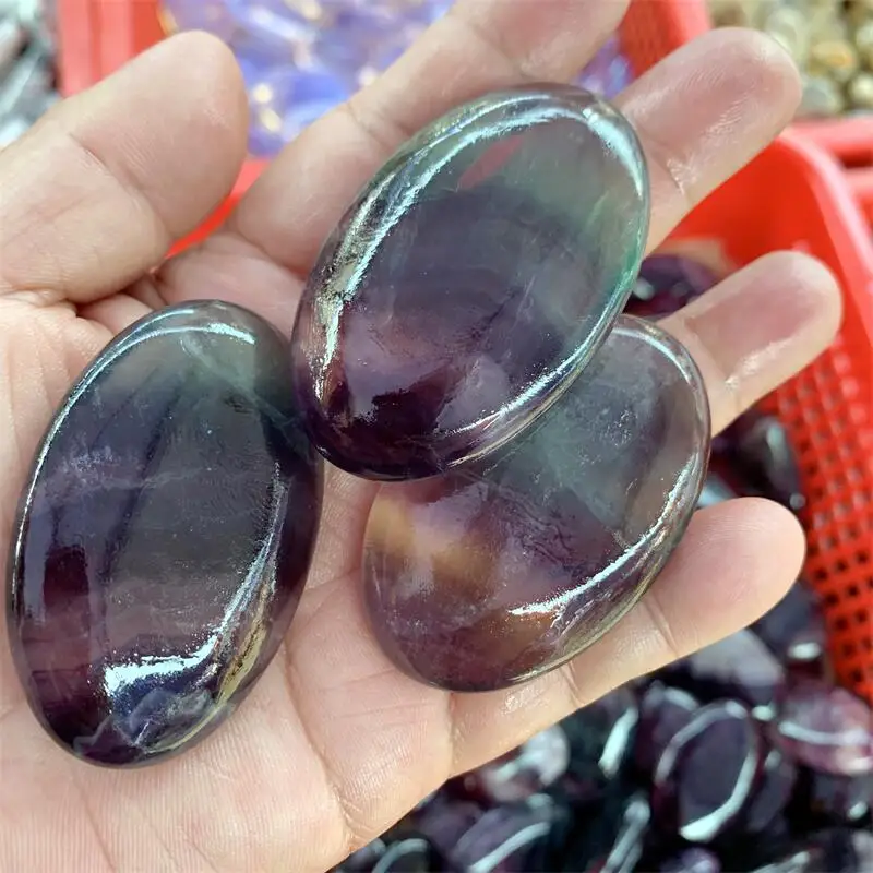 

3PCS Natural Fluorite Palms Carving Gemstone Ornament Polished Quartz Labradorite Handicraft Decorating Stone Healing Gift