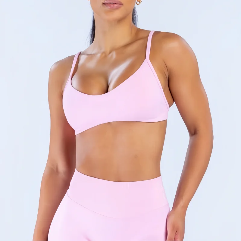 HISTELLO Impact Scoop Neck Bra Women Gym Top Seamless Backless Yoga Push-up Workout Underwear Running Sports Fitness Bra image 4