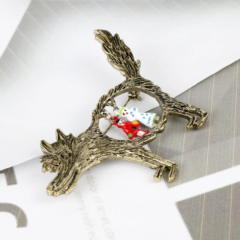 Vintage Wolf And Babies spilla da bambina spille a tema con storia di fata spille con colletto a camicia carino accessori per spilla da bavero gioielli