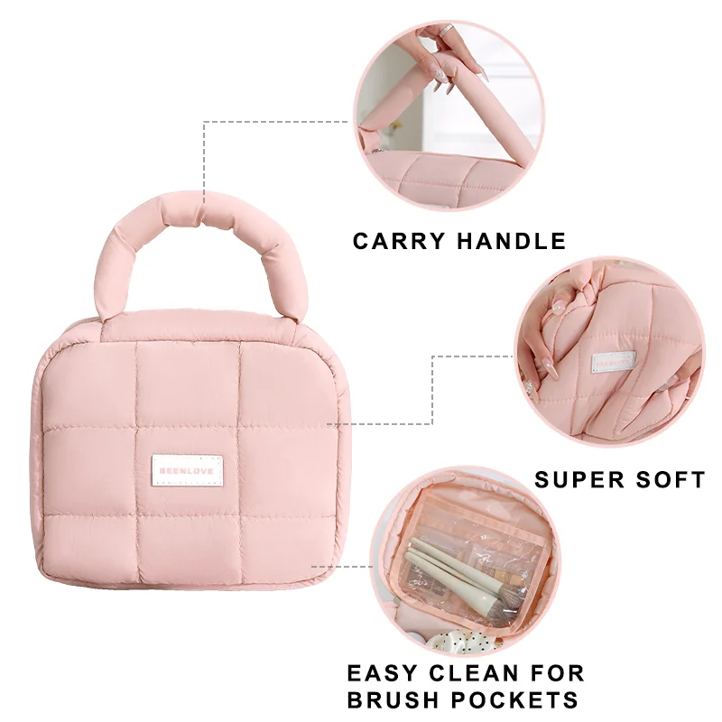 Puffy Quilted Makeup Bag Cosmetic Bags Travel Cute Puffer Solid Toiletry Organizer Pouch Storage Clutch for Women