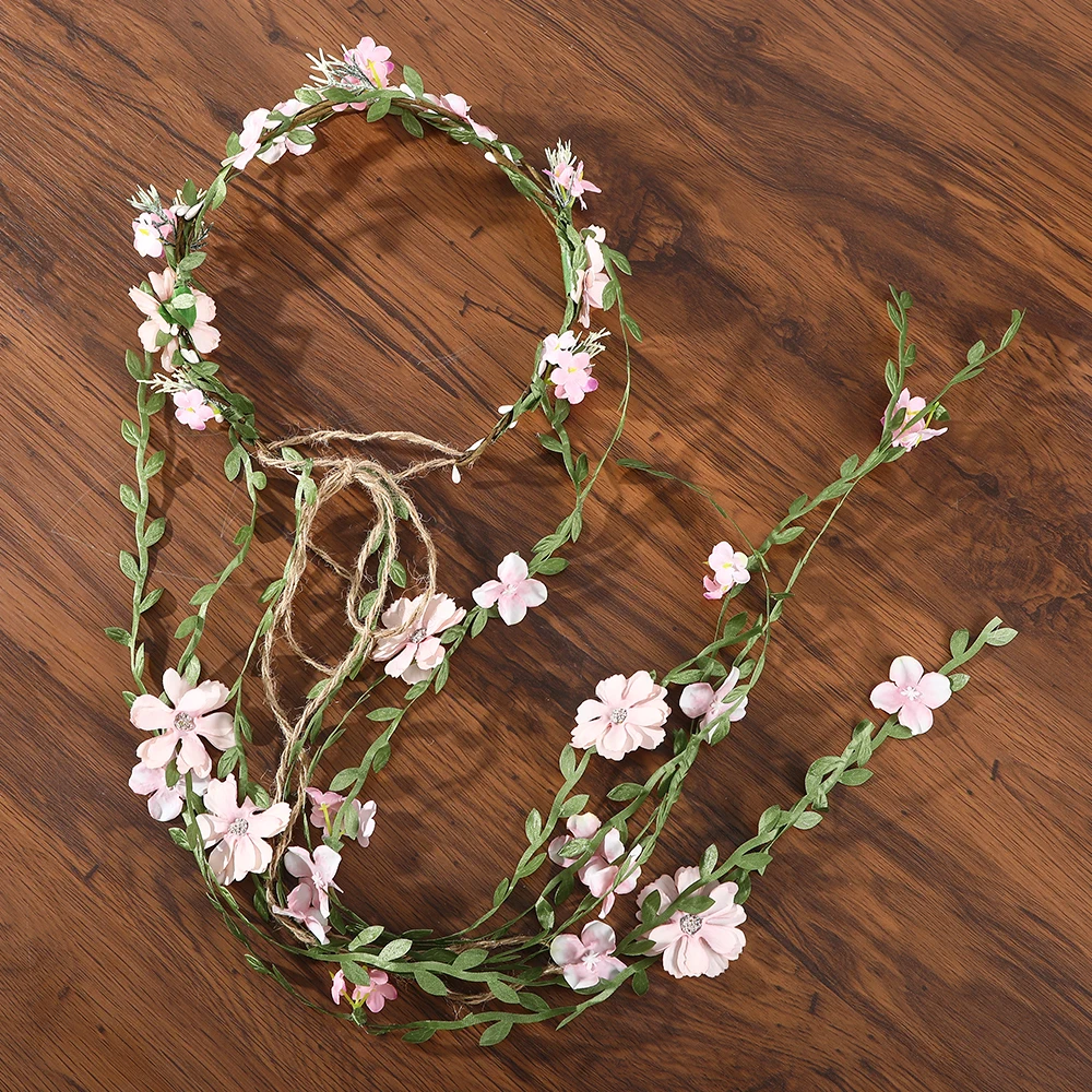 Bohemian Rattan Flower Vines Crown Headband for Bride Wedding Hair Accessories Girls Floral Wreath Head Band Hairstyles Headdres