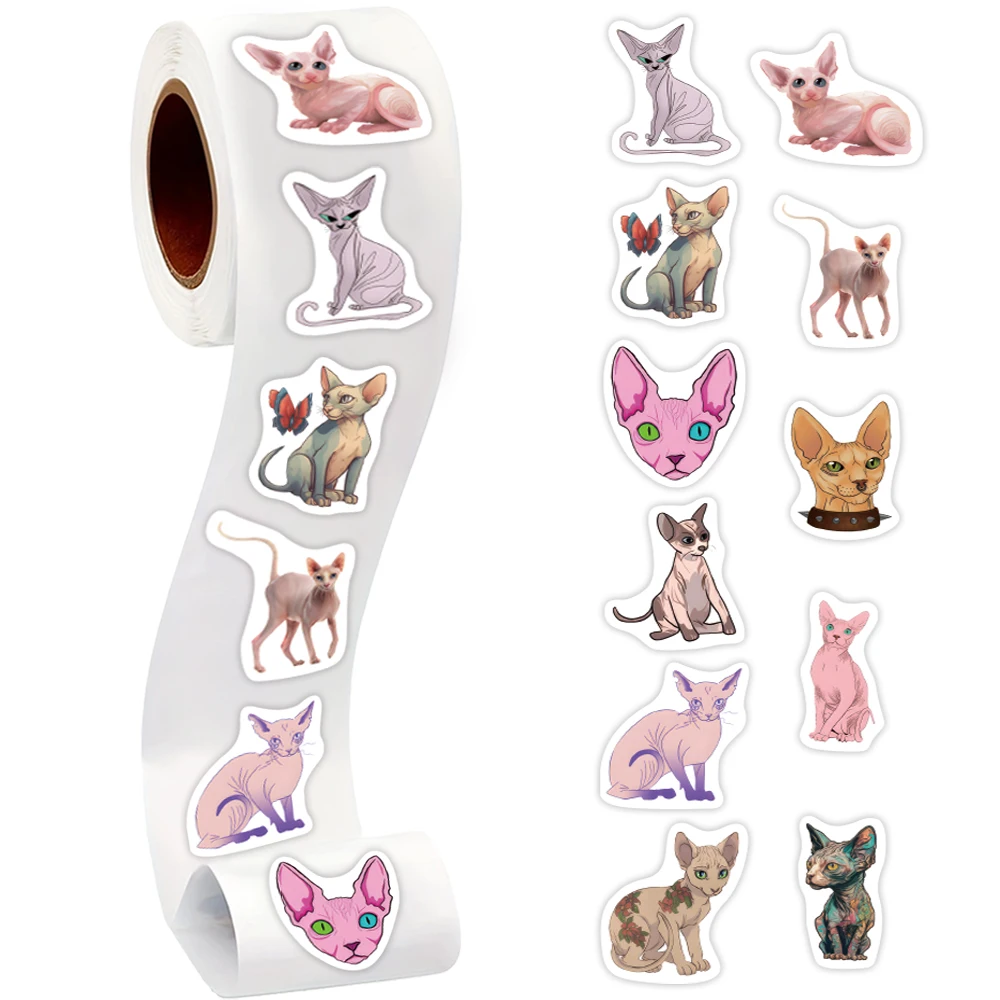 500Pcs/Roll Heterotypic Sphinx Cats Stickers 2.5cm/1.0\'\' 10 Designs DlY Decoration Learning Rewards Scrapbook Labels, Adorn Gift