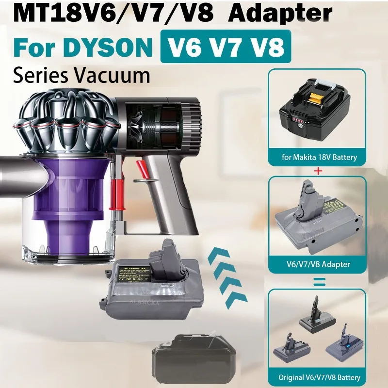 MT18V6V7V8 Battery Adapter Converter Compatible for Makita 18V Li-ion Batteries for Dyson V6 V7 V8 Animal Series Vacuum Cleaners