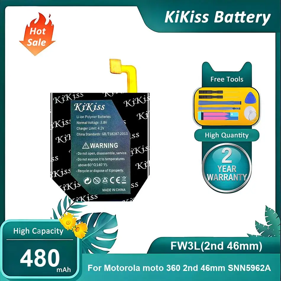 

Replacement Watch Battery For Motorola moto 360 2nd 46mm SNN5962A Watch,FW3L(2nd 46mm),480mAh