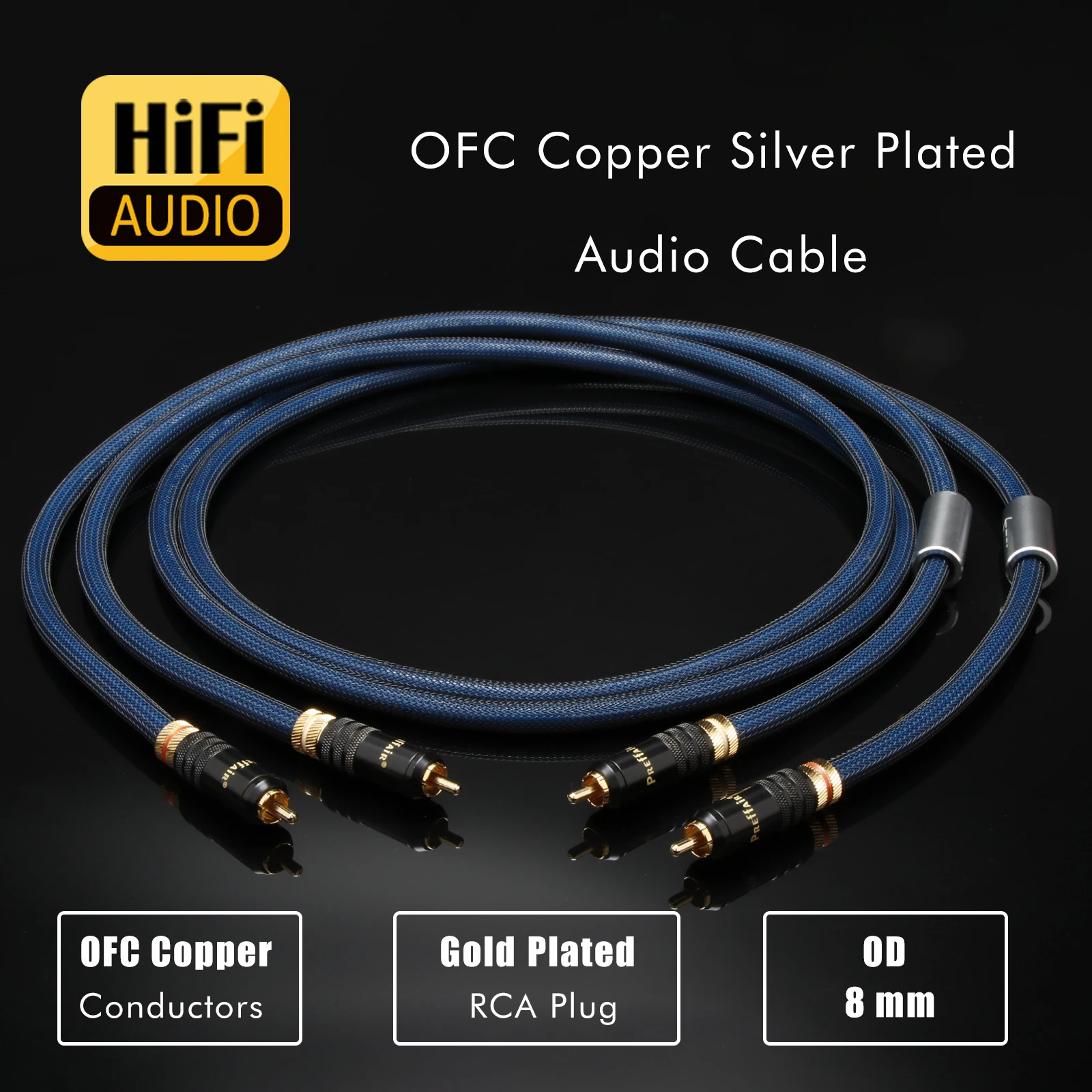Pair 5N ofc Silver Plated rca Cable Audio Hifi Interconnect Cable With Carbon Fiber Rhodium Plate RCA plug Hi-end RCA Cable Cord