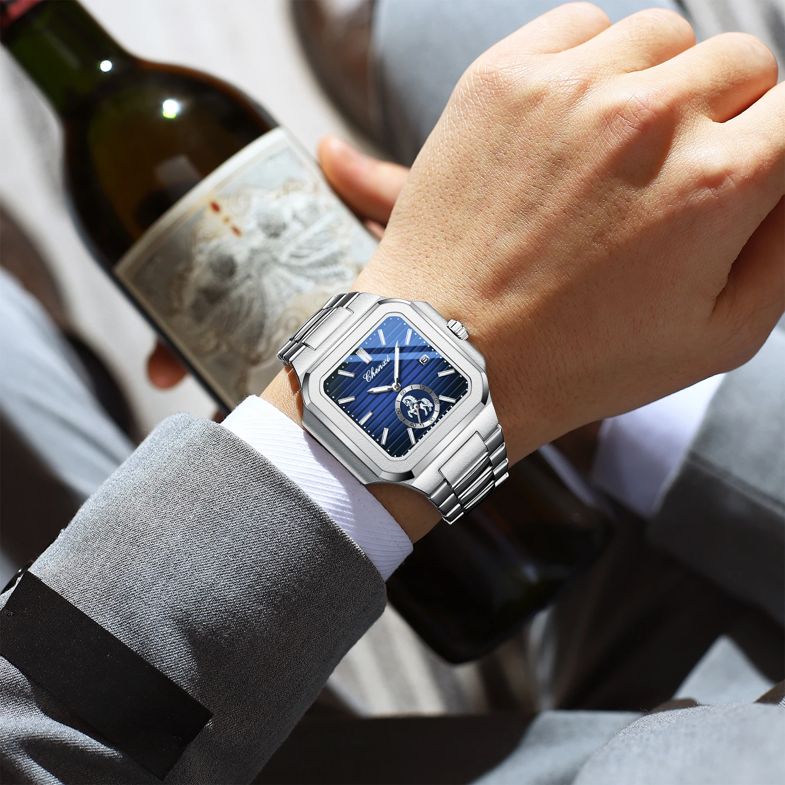 CHENXI Nieuw quartz roestvrijstalen horloge voor heren Sport en vrije tijd Nachtlampje Kalender voor heren Klok voor heren Herencadeau