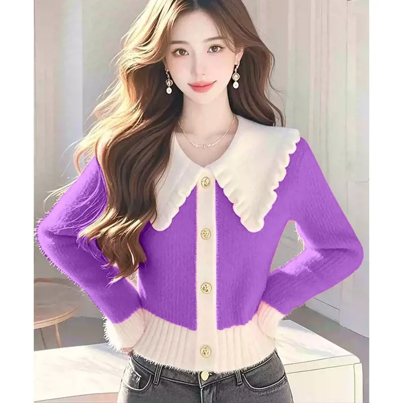 우아한 배색 니트 스웨터 여성용 2026 신상 슬림 봄 가을 겨울 스웨터 탑 한국 여성들에게 높은 평가를 받음