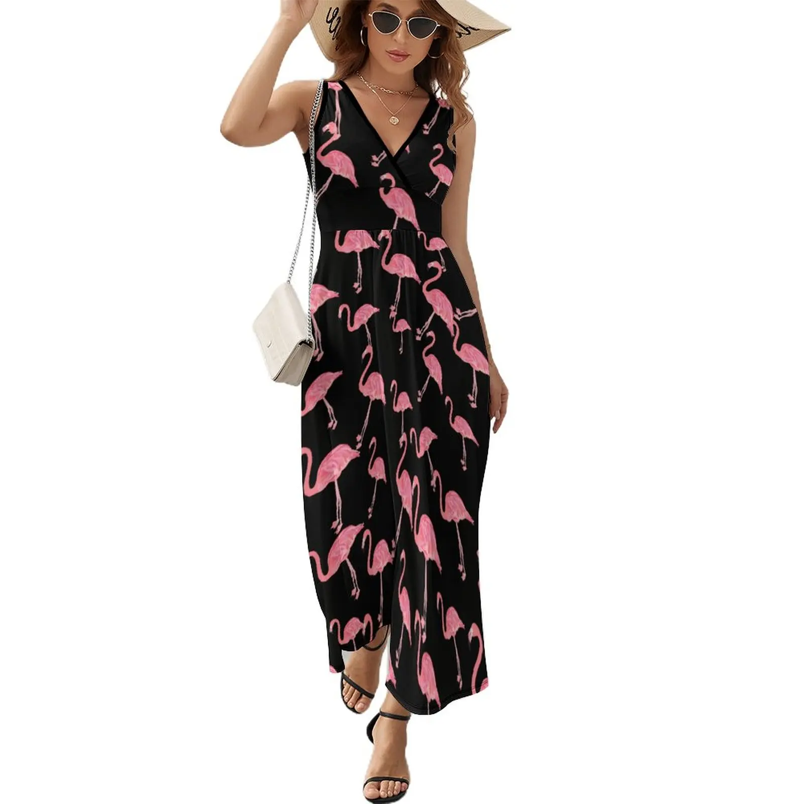 

Pink Flamingo Bird Dress Party Maxi Dress Aesthetic Boho Beach Long Dresses High Waist Printed Oversized Vestidos