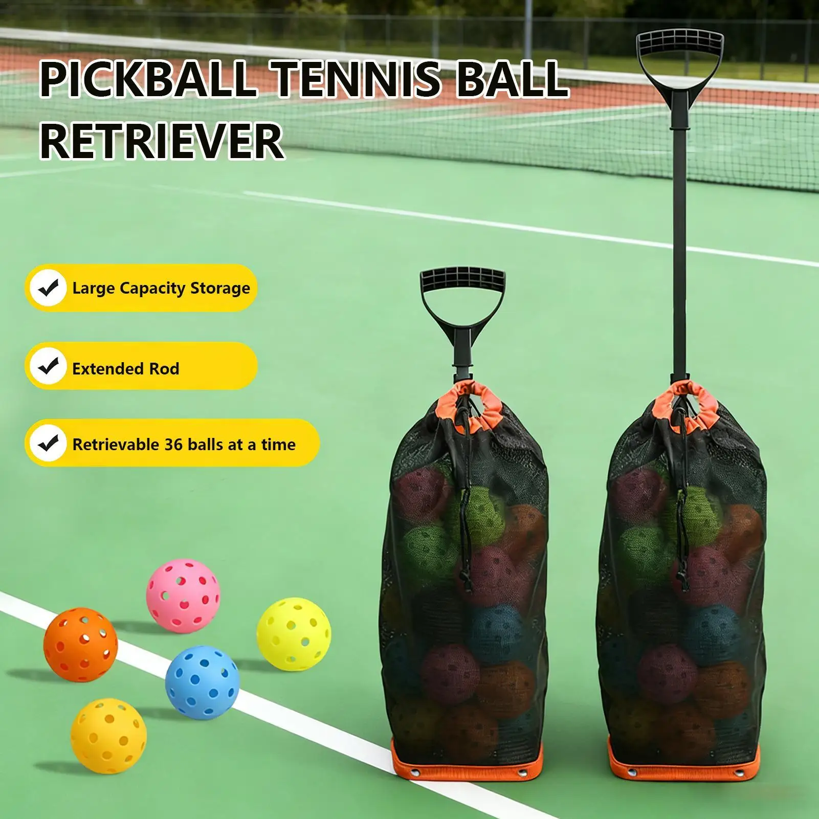 

Pickle Ball Picker Upper Telescopic Handle Adjustable Tennis Ball Retriever Basket for Paddle Tennis Players Practice