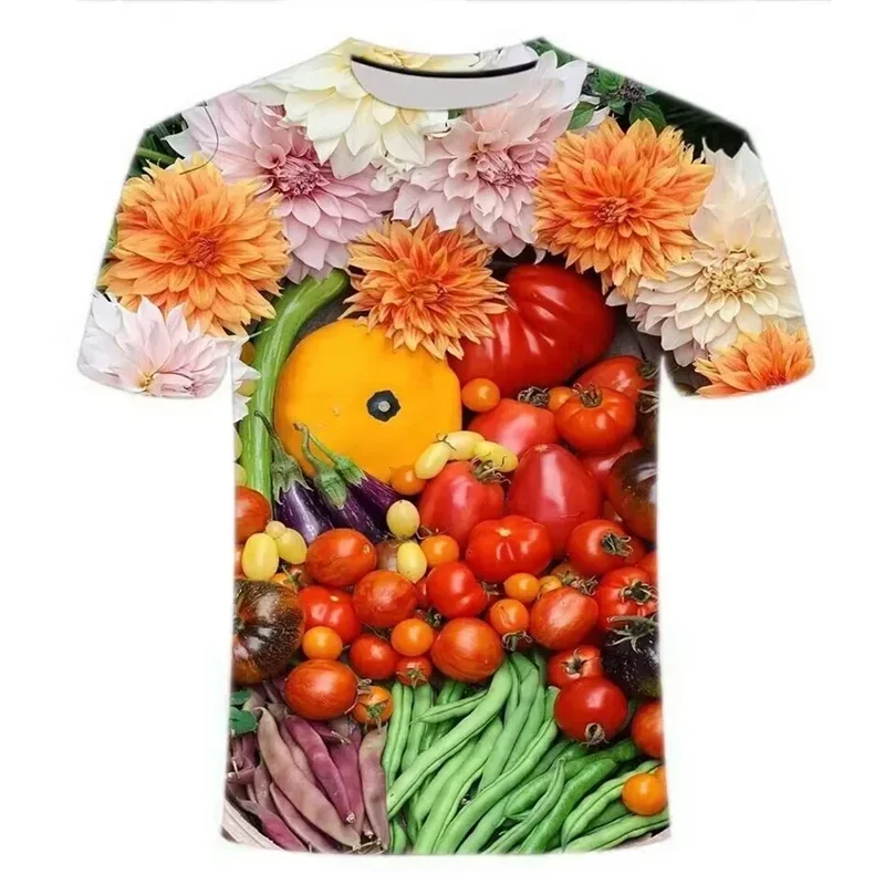 

3D Printed Creative Fresh Fruits T-Shirt For Men Vegetables Pattern Tees Summer Loose Round Neck Tops Short Sleeves T Shirts
