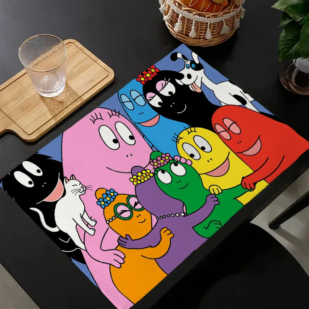 Cartoon Theme Linen Placemat, Can Be Used As Coaster, Heat-Insulated Western Food Mat, Home Essential