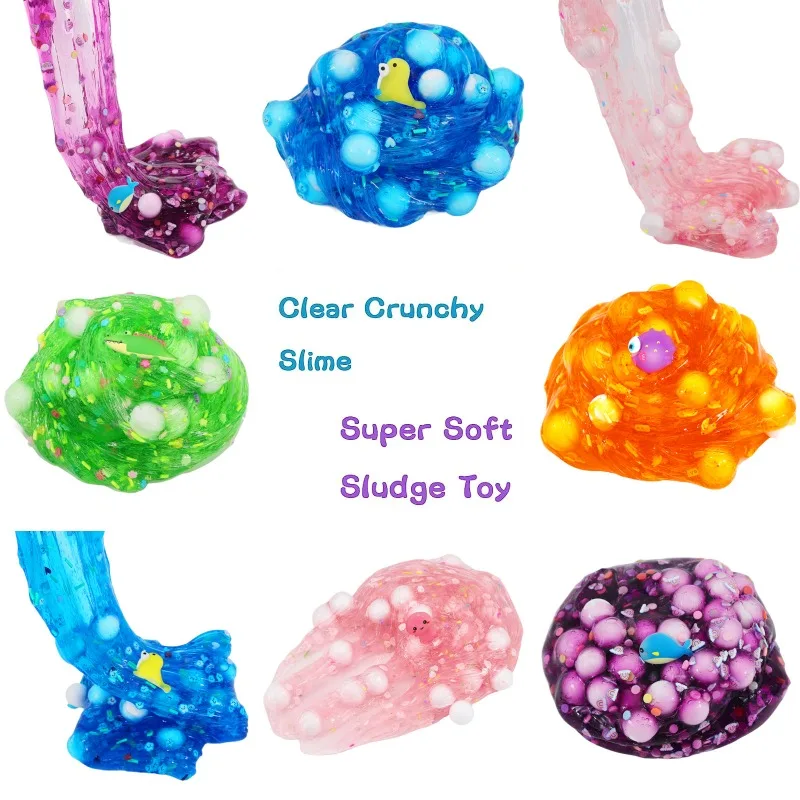 70ml Squishy Slime Prank Sensory Toys Ocean Theme Seal Jellyfish Pufferfish Big Particles Crystal Mud Stress Reliever Toy Gift