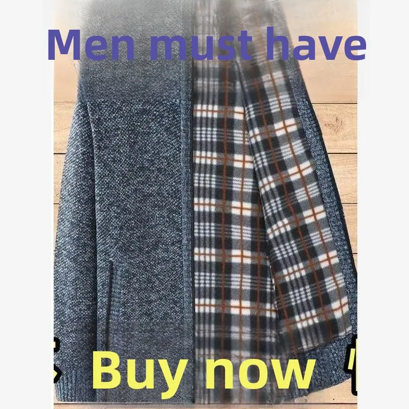 

Thiened Zipper Knitted Cardigan for Men Autumn Winter Warm Casual Sle Dad Coat Bright Tead Coolmax Fiber Long Sve