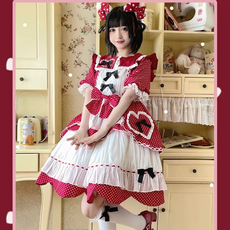 Japanese Original Bow Ruffles Lolita Dress Girl Sweet Cute Slim-Fit Pink Princess Dress Women Kawaii Summer Ball Gown Dersses