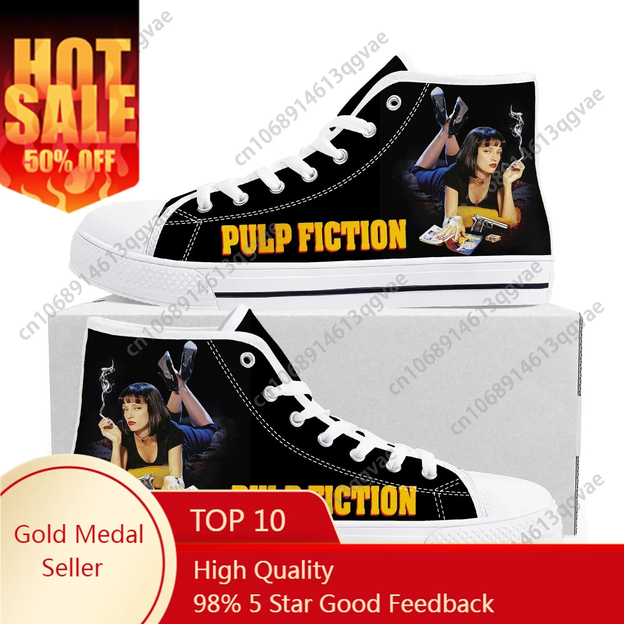 

Pulp Fiction Movie High Top Sneakers Mens Womens Teenager Canvas High Quality Sneaker Casual Custom Made Shoes Customize Shoe