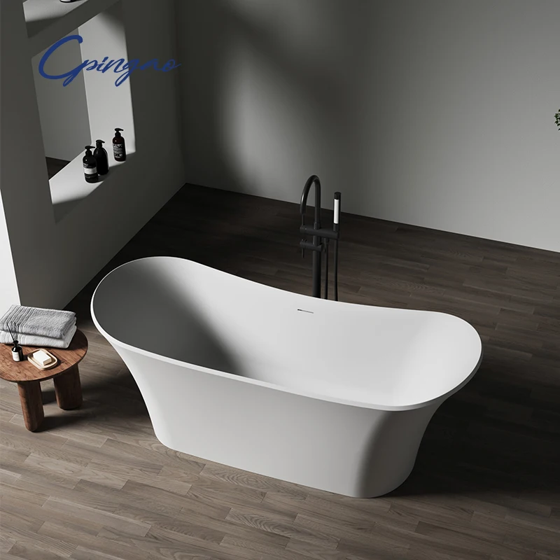 Customized Size Whirlpool Freestanding Comfortable Artificial Stone Bathtub for Modern Bathroom Pure Solid Surface Tub