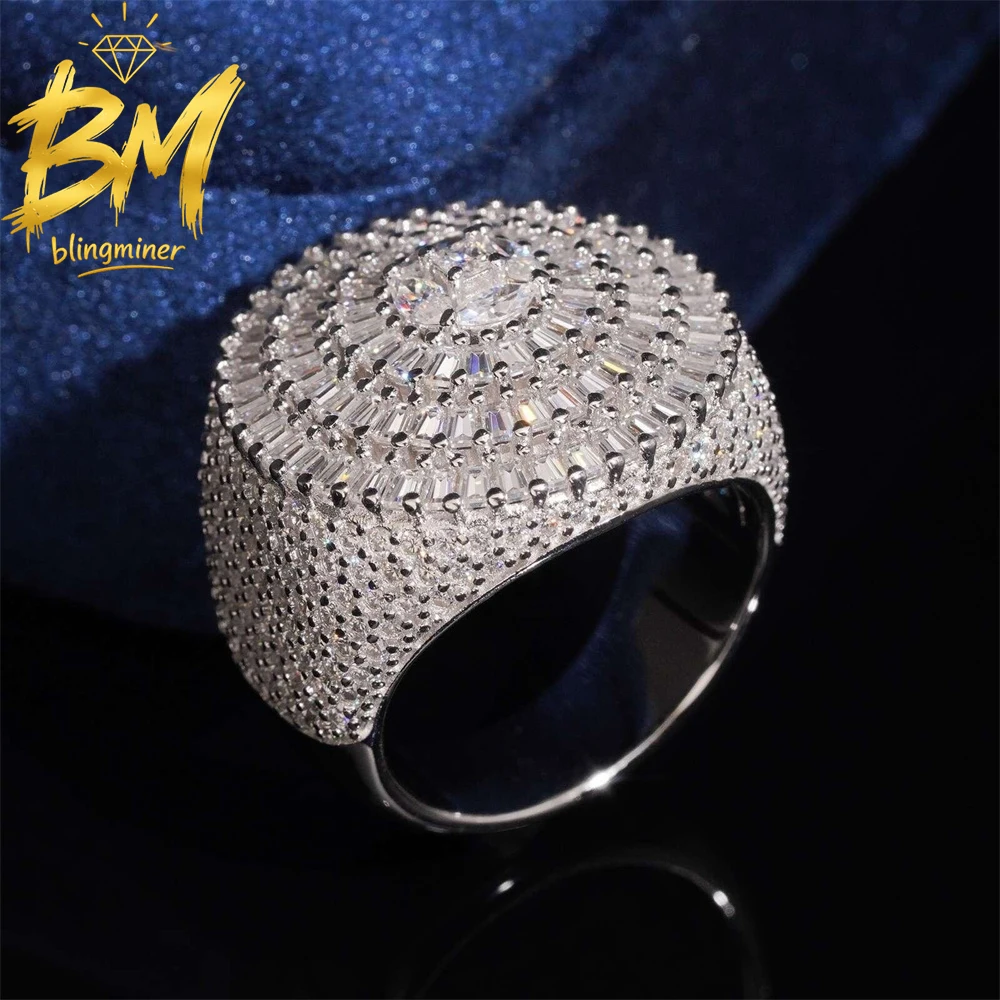 Blingminer Iced Out Ring Hip Hop VVS Moissanite Rings For Men S925 Silver Finger Jewelry Pass Diamonds Tester Free Shipping