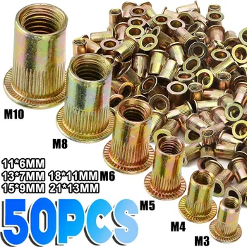 Tuercas de remache, tapa roscada de cabeza plana para pistola de tuercas remachadoras, sujetador de acero al carbono chapado en Zinc, accesorio de Hardware de Metal