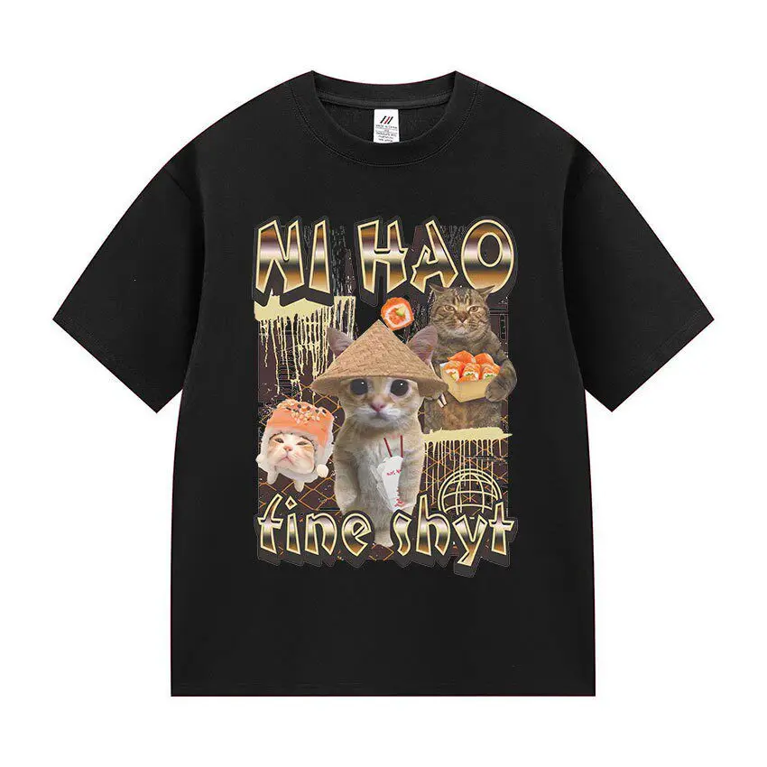 Summer Fun and Funny Cat-pattern Creative and Fashionable Pure Cotton Short-sleeved T-shirt for Men and Women Moisture Wicking.